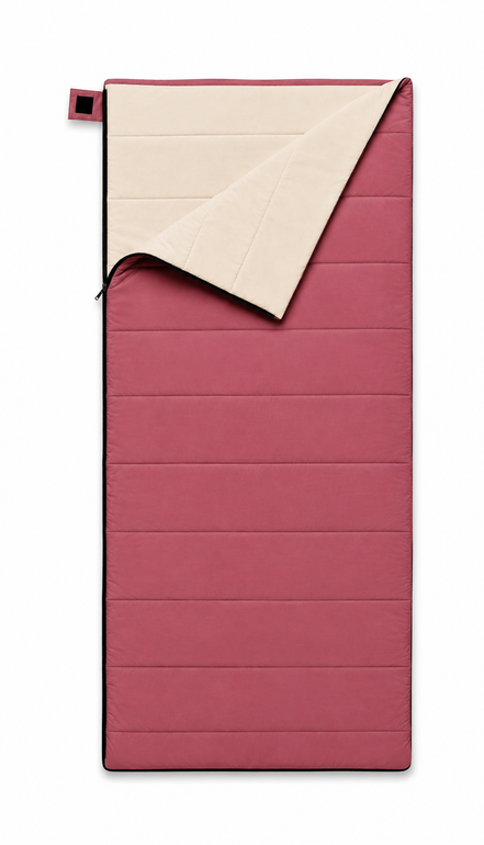 Junior organic cotton sleeping bag for kids in pink with undyed cotton lining, top corner folded back