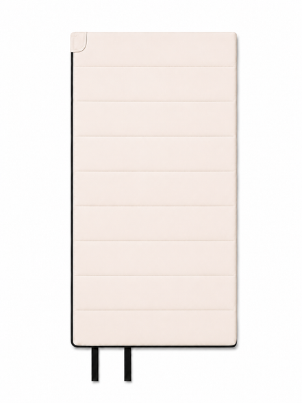 Front of the adult undyed organic cotton sleeping bag with two black tie straps