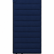 Front of the adult navy blue organic cotton sleeping bag with two black tie straps