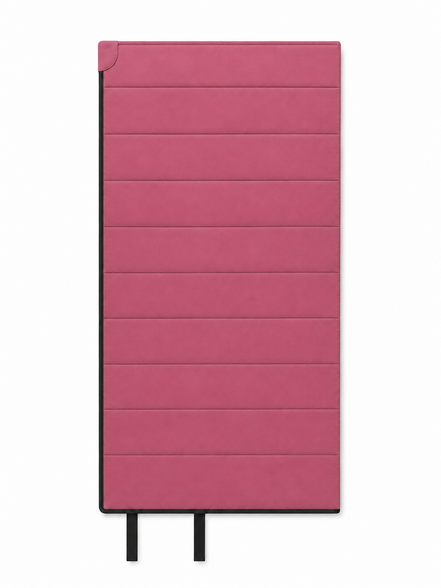Front of the junior pink organic cotton sleeping bag with two black tie straps